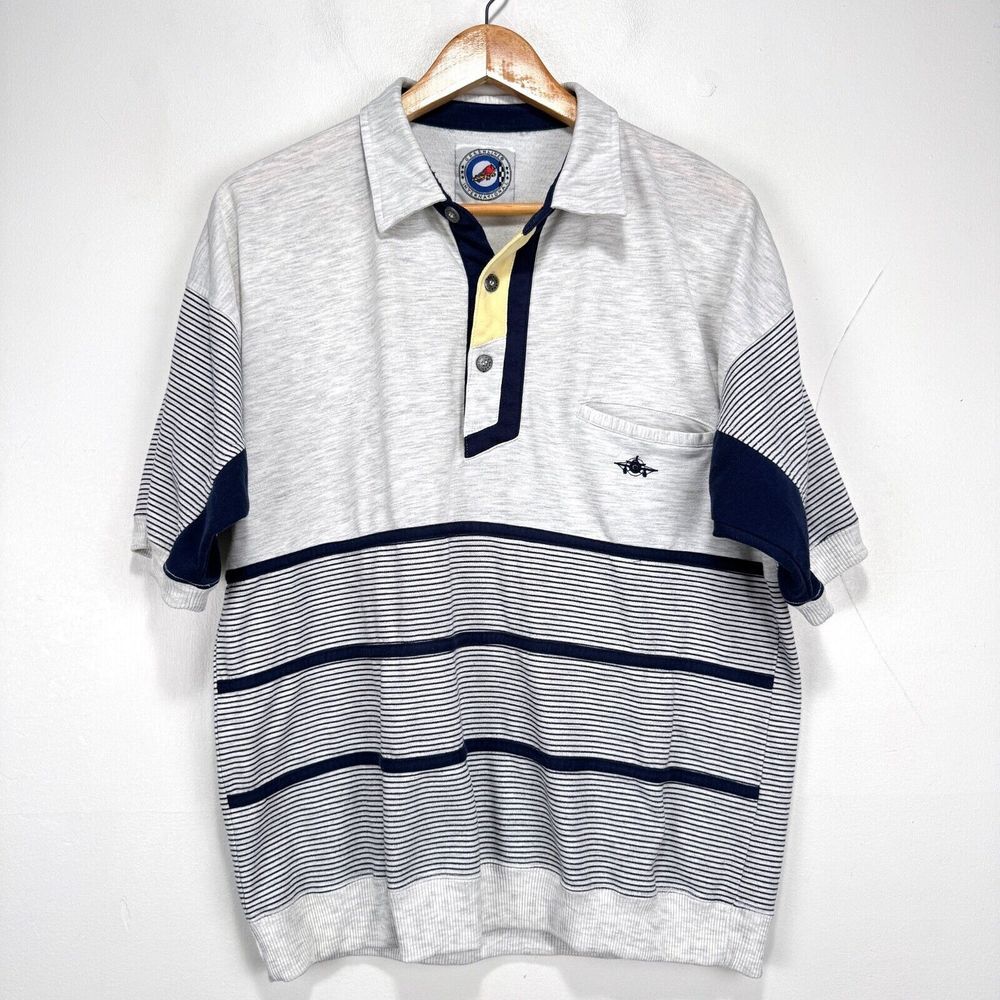 Vintage Greenline International Polo Shirt Sweater Men Medium Gray Blue‎ Cotton